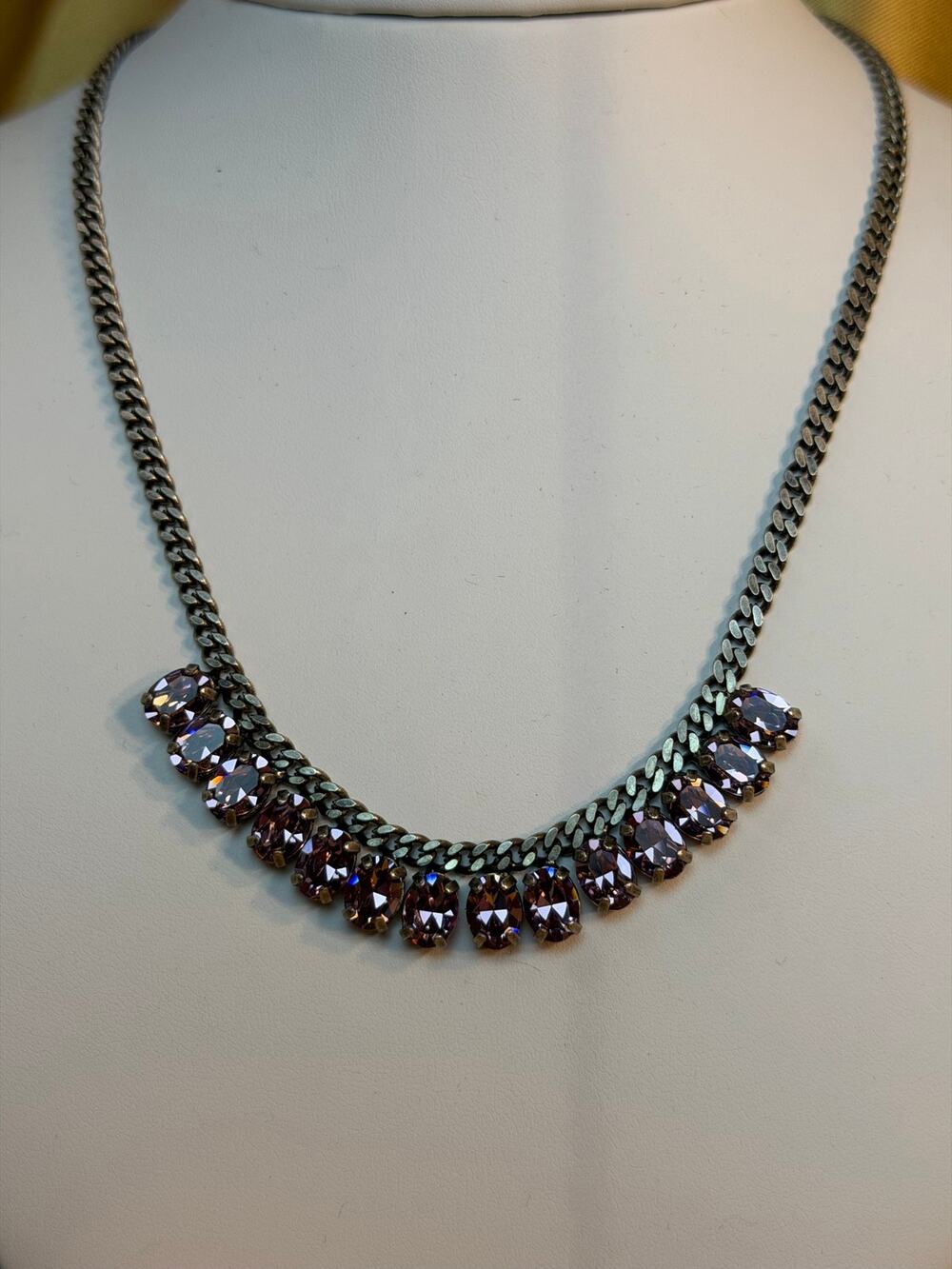 TOVA Gunmetal Bib Statement Necklace Multi‑Stone Fringe Bead Collar